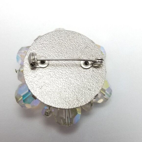 Vintage Beaded AB Cluster Brooch, Flower Snowflake Shape Lapel Pin, Estate - Picture 3 of 6